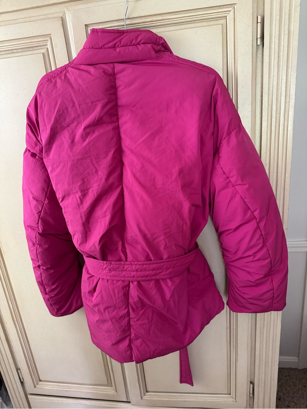 Maeve Belted Wrap Puffer Jacket in Fuchsia Pink - Picture 2 of 5